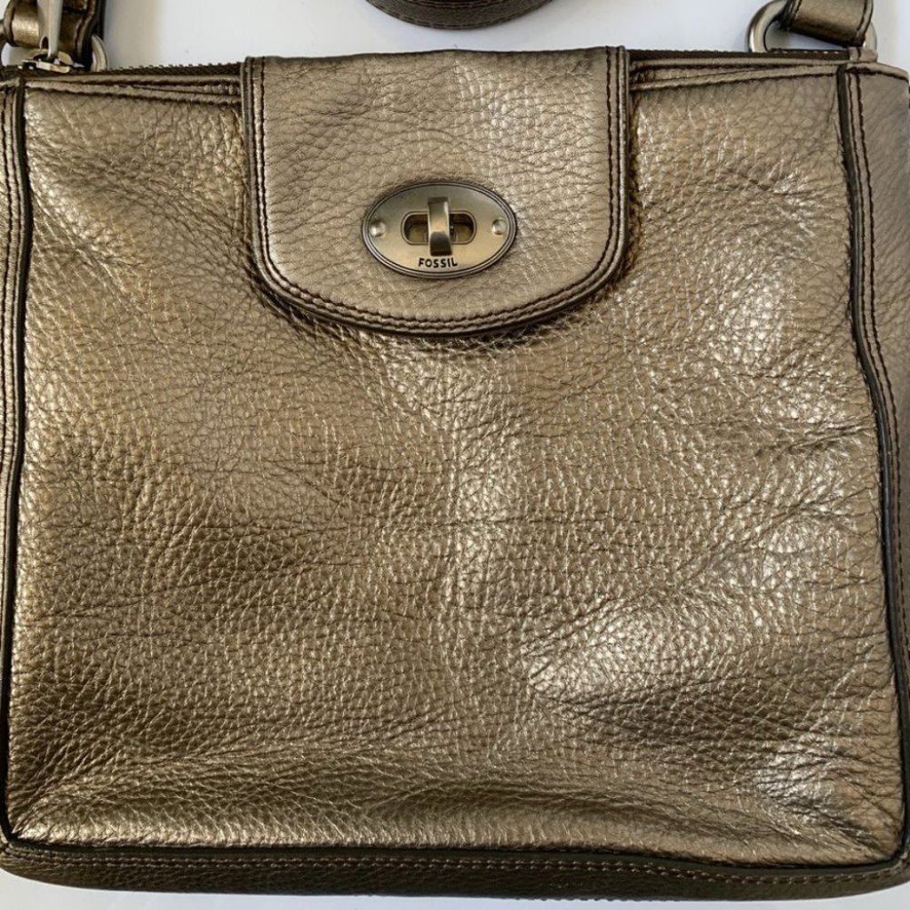 Fossil Vachette Gold Pebble Metallic Leather Crossbody Bag Purse